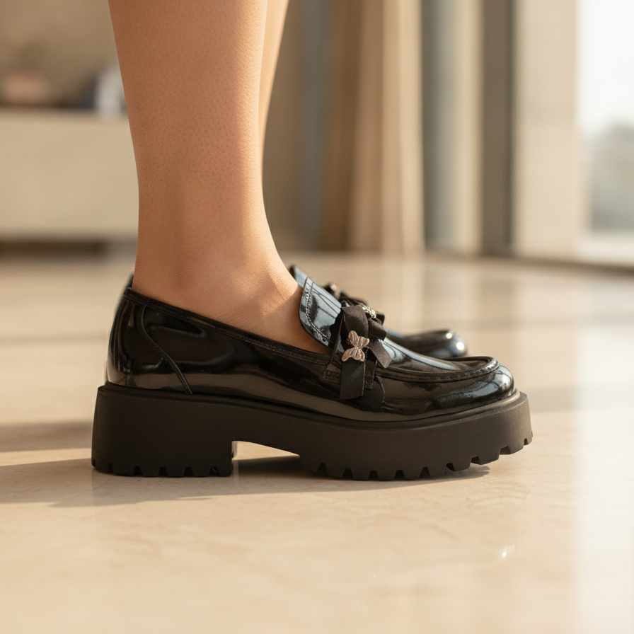 Wild Diva Black Platform Chunky Loafers