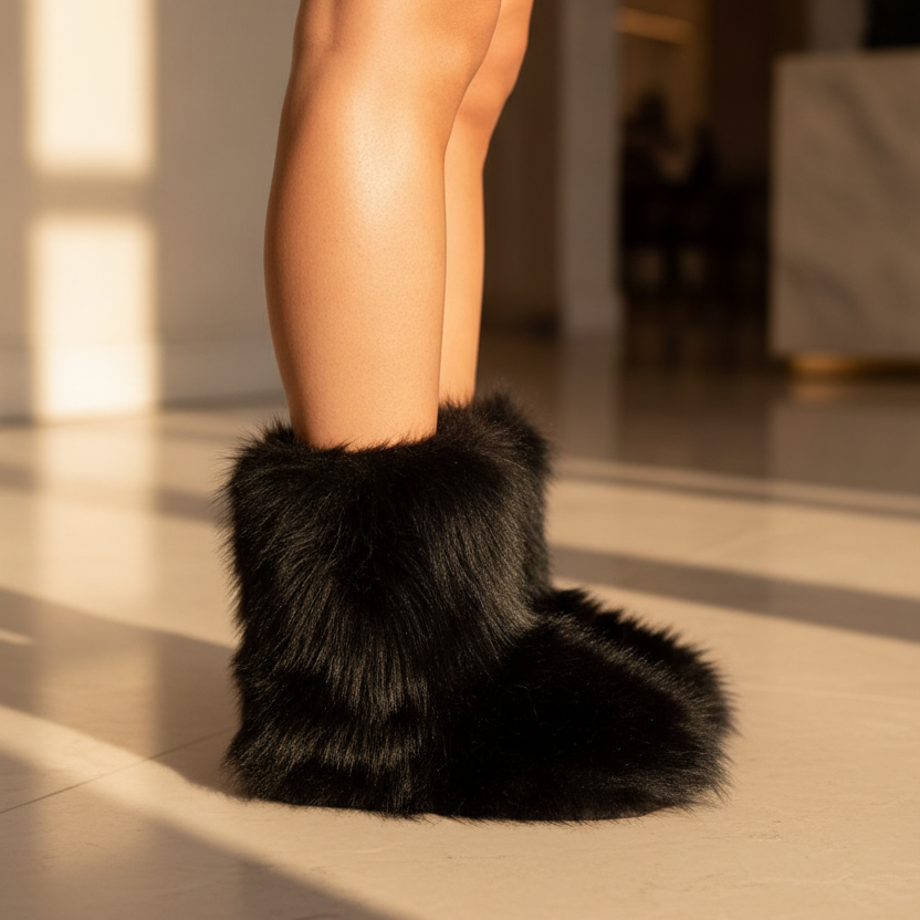 NWT Wild Diva Black Faux Fur Winter Boots