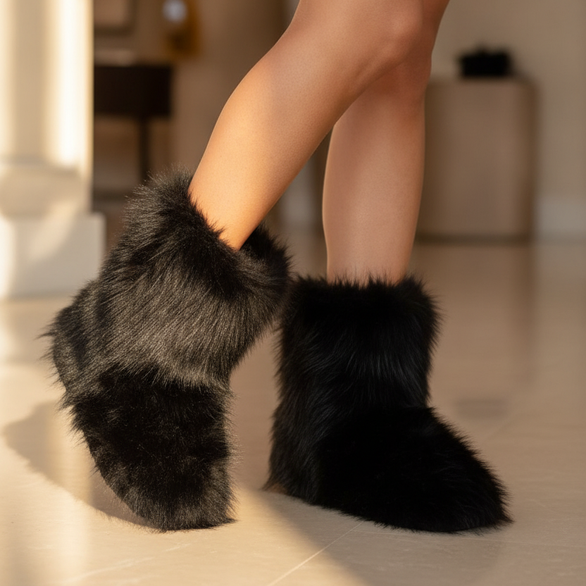 NWT Wild Diva Black Faux Fur Winter Boots
